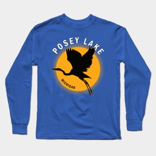 Posey Lake in Michigan Heron Sunrise Long Sleeve T-Shirt